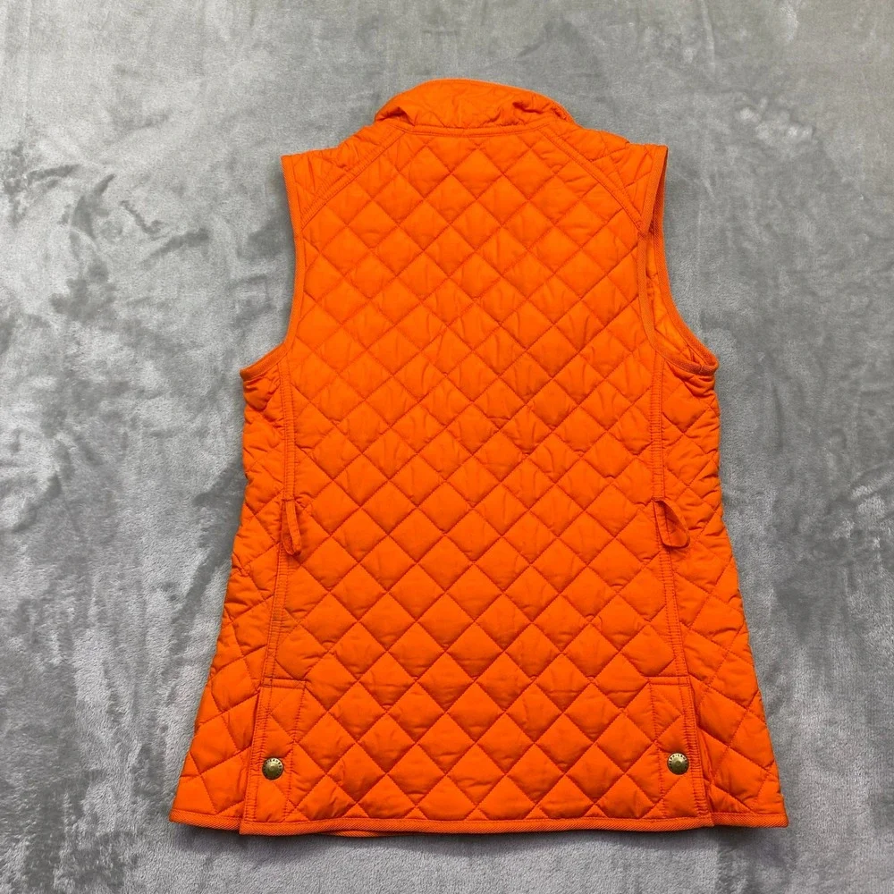 Polo Ralph Lauren Quilted Orange Puffer Vest Kids Sz L 12/14 Snap Button Pockets